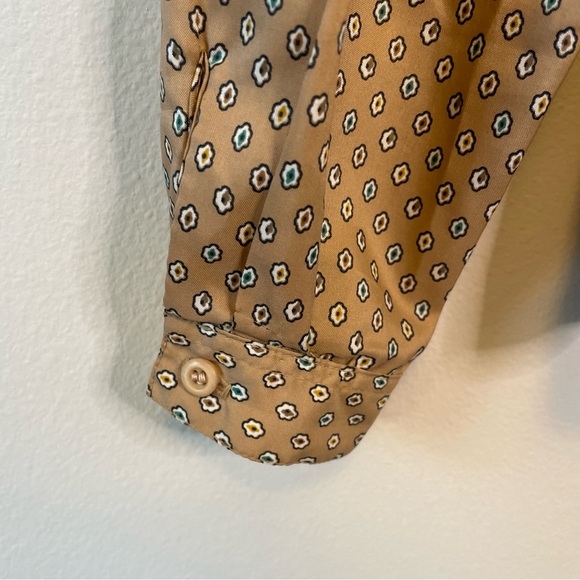 Vintage Jantzen Pleated Button Down Blouse Dress Shirt Size 16 Tan Brown Dots - Picture 5 of 9